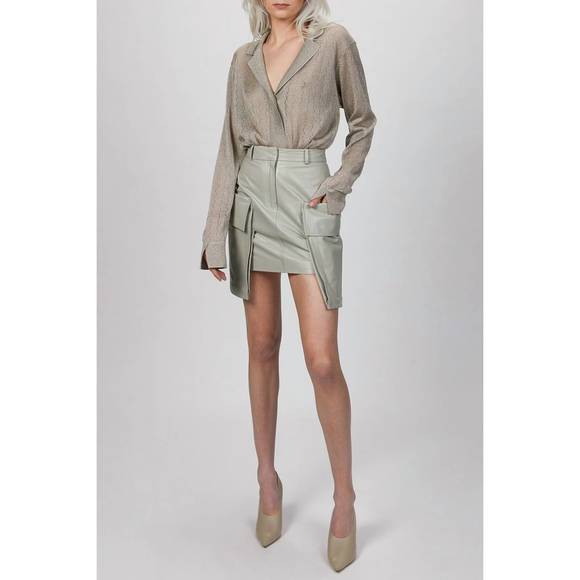 NEW ZEYNEP ARCAY mini cargo leather skirt in fresh breeze - Picture 2 of 5